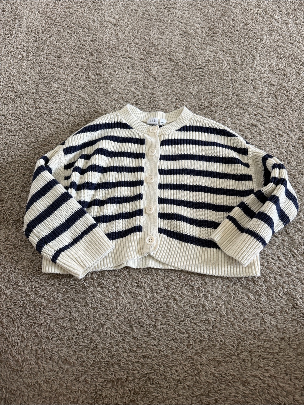 GAP Cream and Navy Striped Button Cardigan